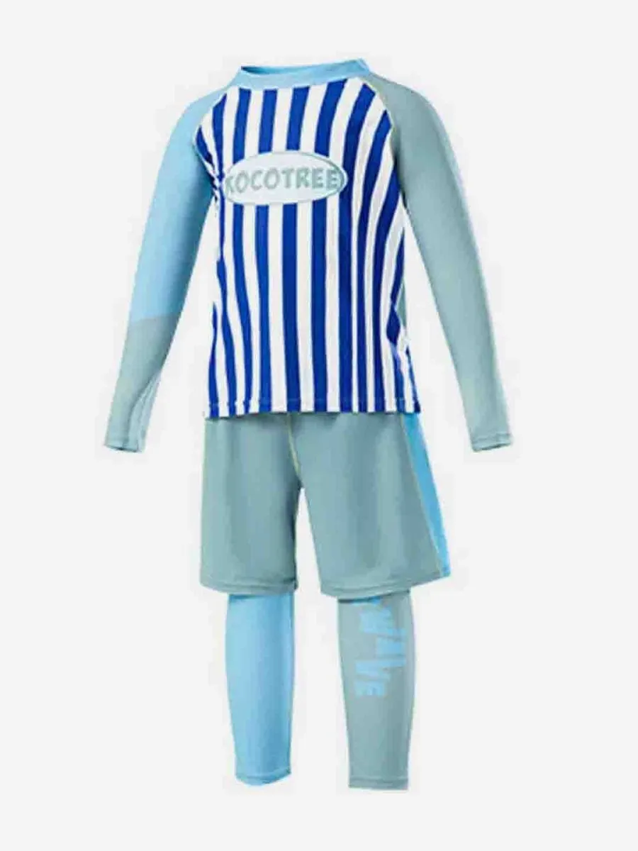 Little Surprise Box 3 PCS Dark Blue Stripes Swimsuit for Boys with UPF 50 