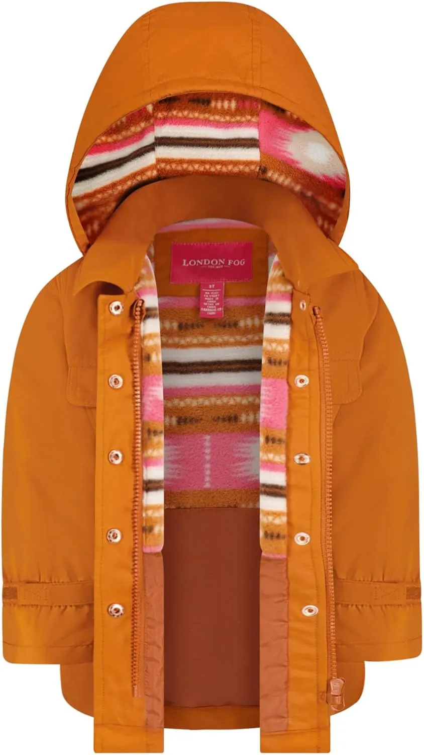 LONDON FOG Girls' Midweight Flounce Hem Utililty Trench with Hood
