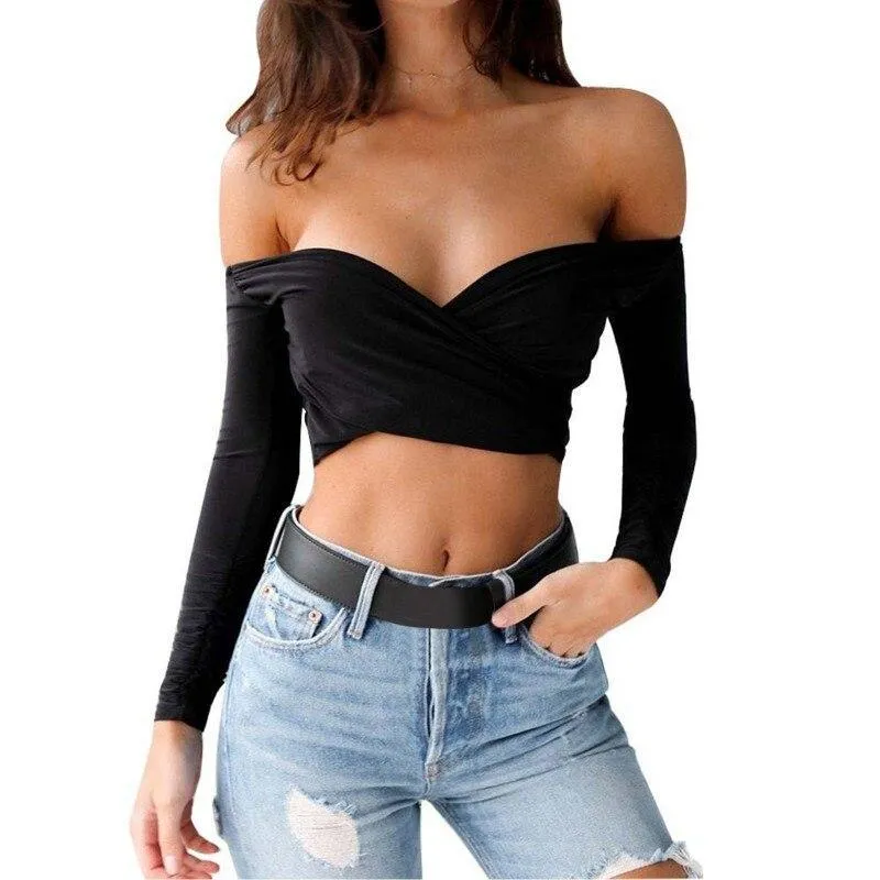 Long-sleeved Backless V-Neck Corp Top
