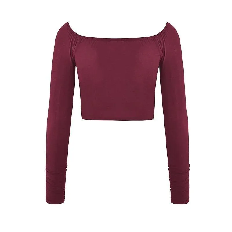 Long-sleeved Backless V-Neck Corp Top