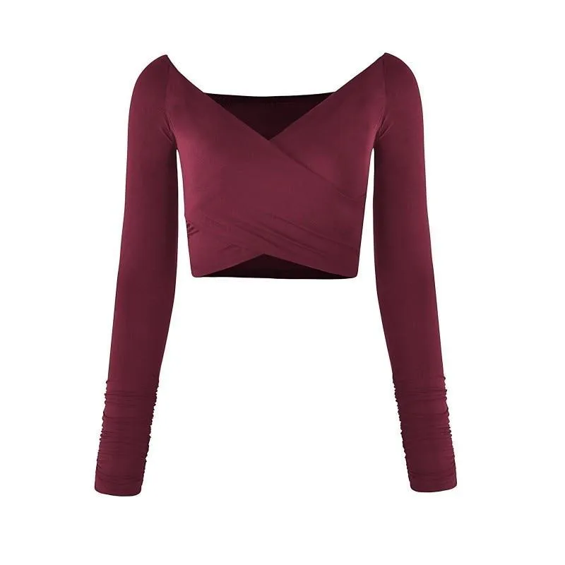 Long-sleeved Backless V-Neck Corp Top