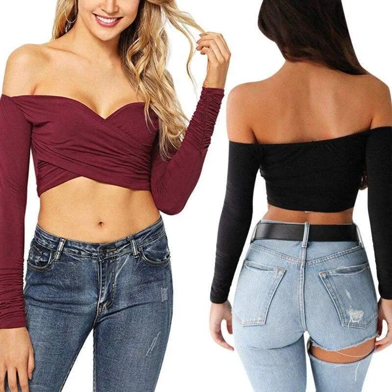 Long-sleeved Backless V-Neck Corp Top