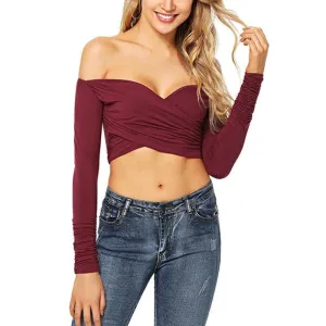 Long-sleeved Backless V-Neck Corp Top