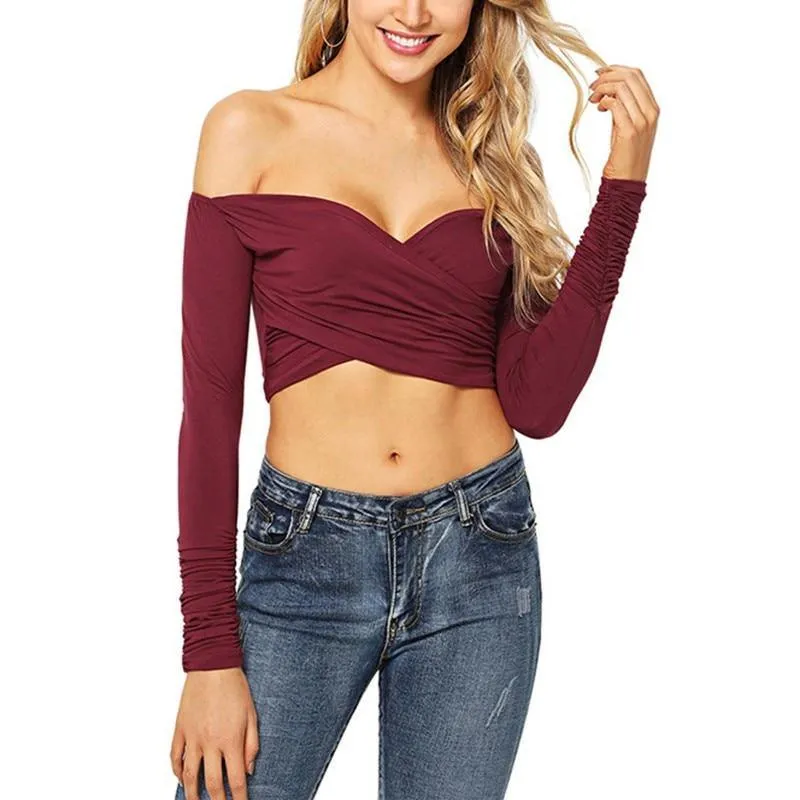 Long-sleeved Backless V-Neck Corp Top