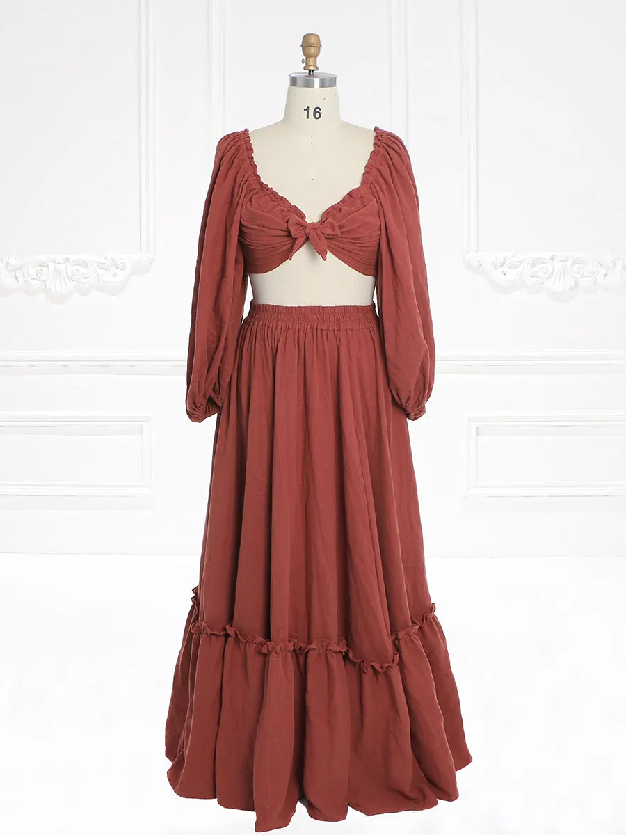 Long Sleeves Adjust Back Woman Cotton Maxi Dress Photoshoot Dresses Outfit YW231113
