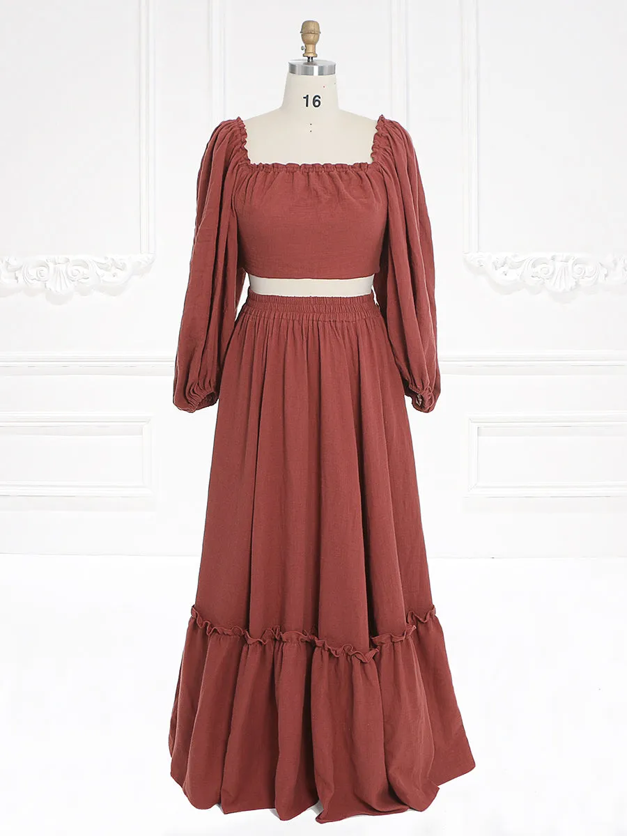 Long Sleeves Adjust Back Woman Cotton Maxi Dress Photoshoot Dresses Outfit YW231113