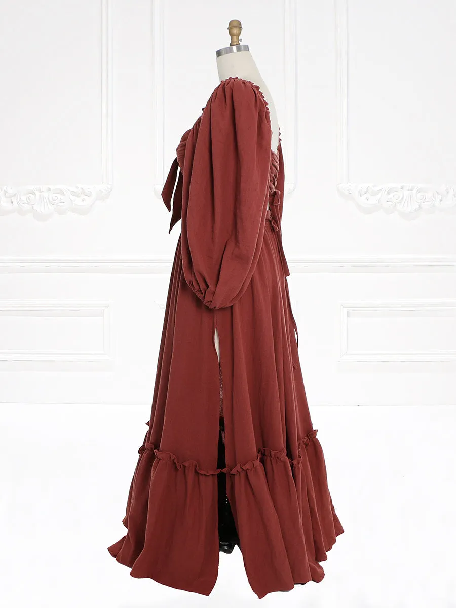 Long Sleeves Adjust Back Woman Cotton Maxi Dress Photoshoot Dresses Outfit YW231113