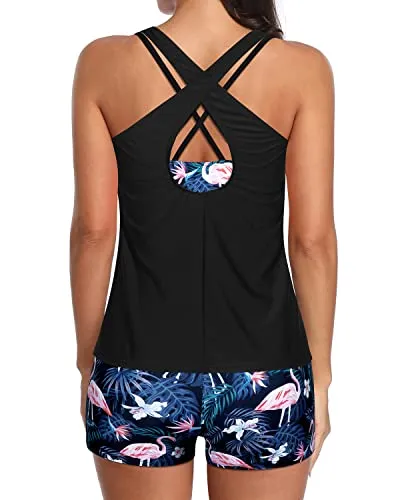 Long Torso Swimsuit Tankini Swimsuits For Women-Black Flamingo