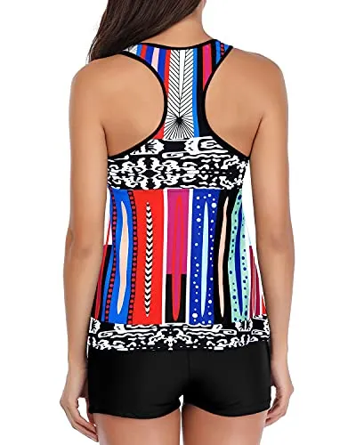 Look Chic And Trendy Women's Tankini Tops And Shorts-Black Tribal