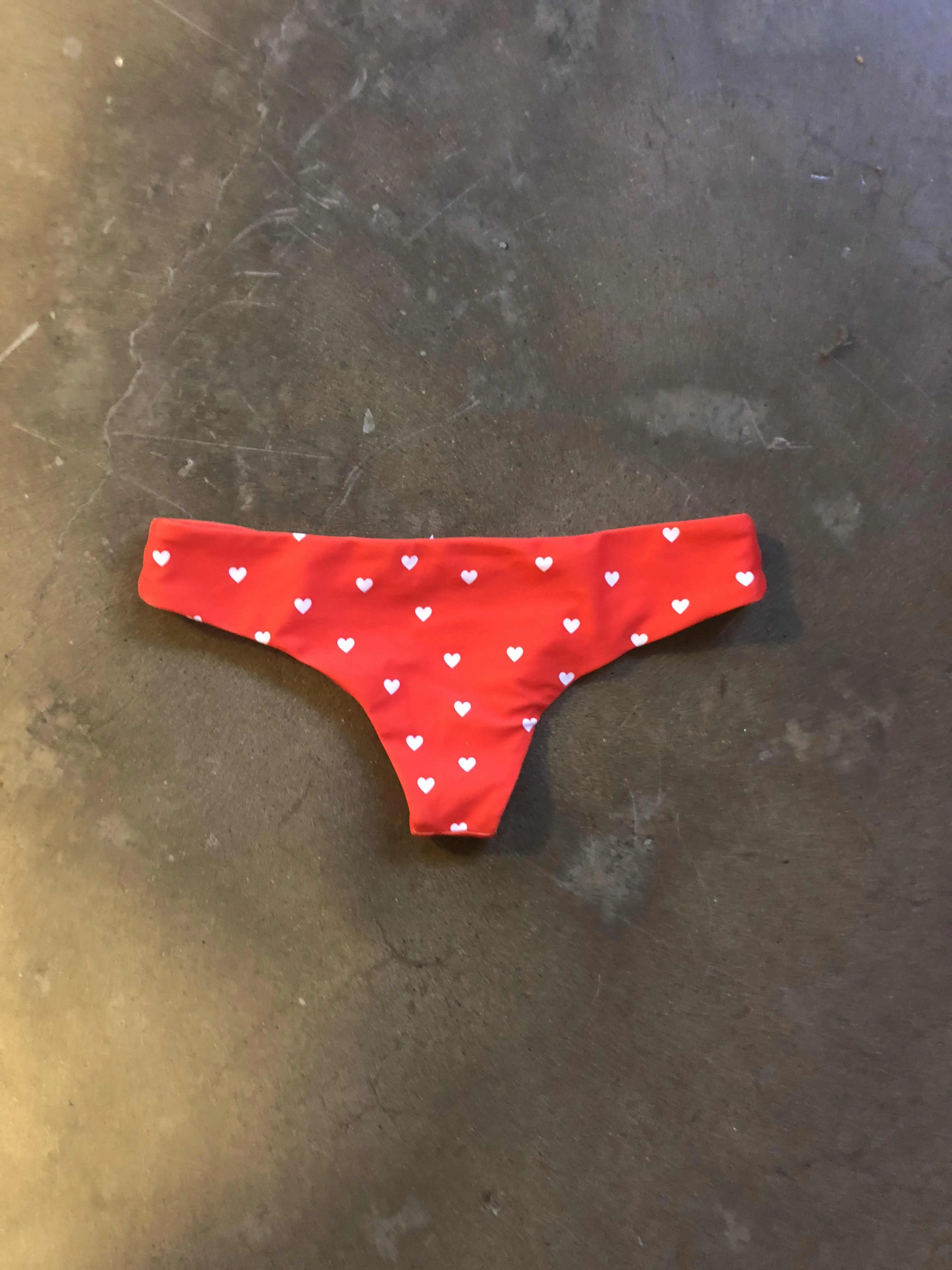 Love Heart Cheeky Bikini Bottoms in Red, Size Large