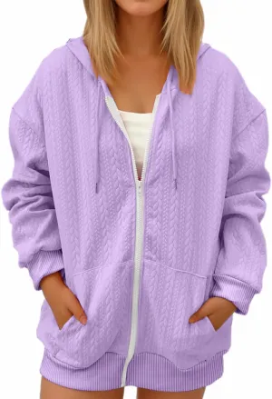 Lpmadey Women's Full Zip Up Hoodie Long Sleeve Hooded Sweatshirts Pockets Jacket Coat for Women Preppy Sweatshirt Y2k Clothes