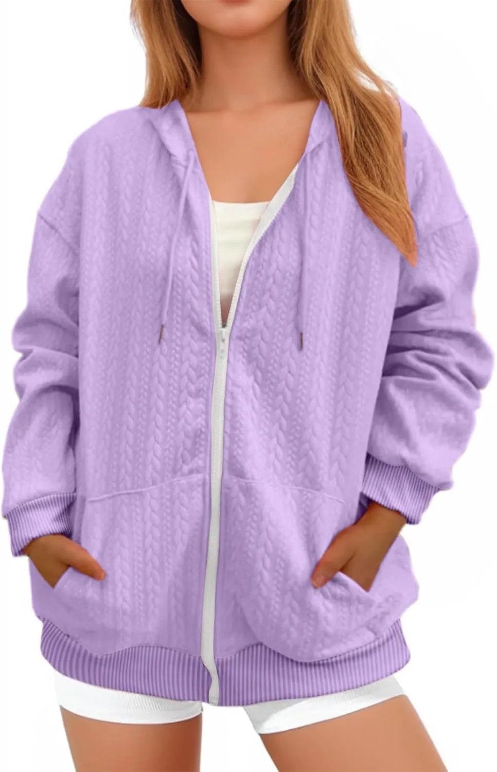Lpmadey Women's Full Zip Up Hoodie Long Sleeve Hooded Sweatshirts Pockets Jacket Coat for Women Preppy Sweatshirt Y2k Clothes