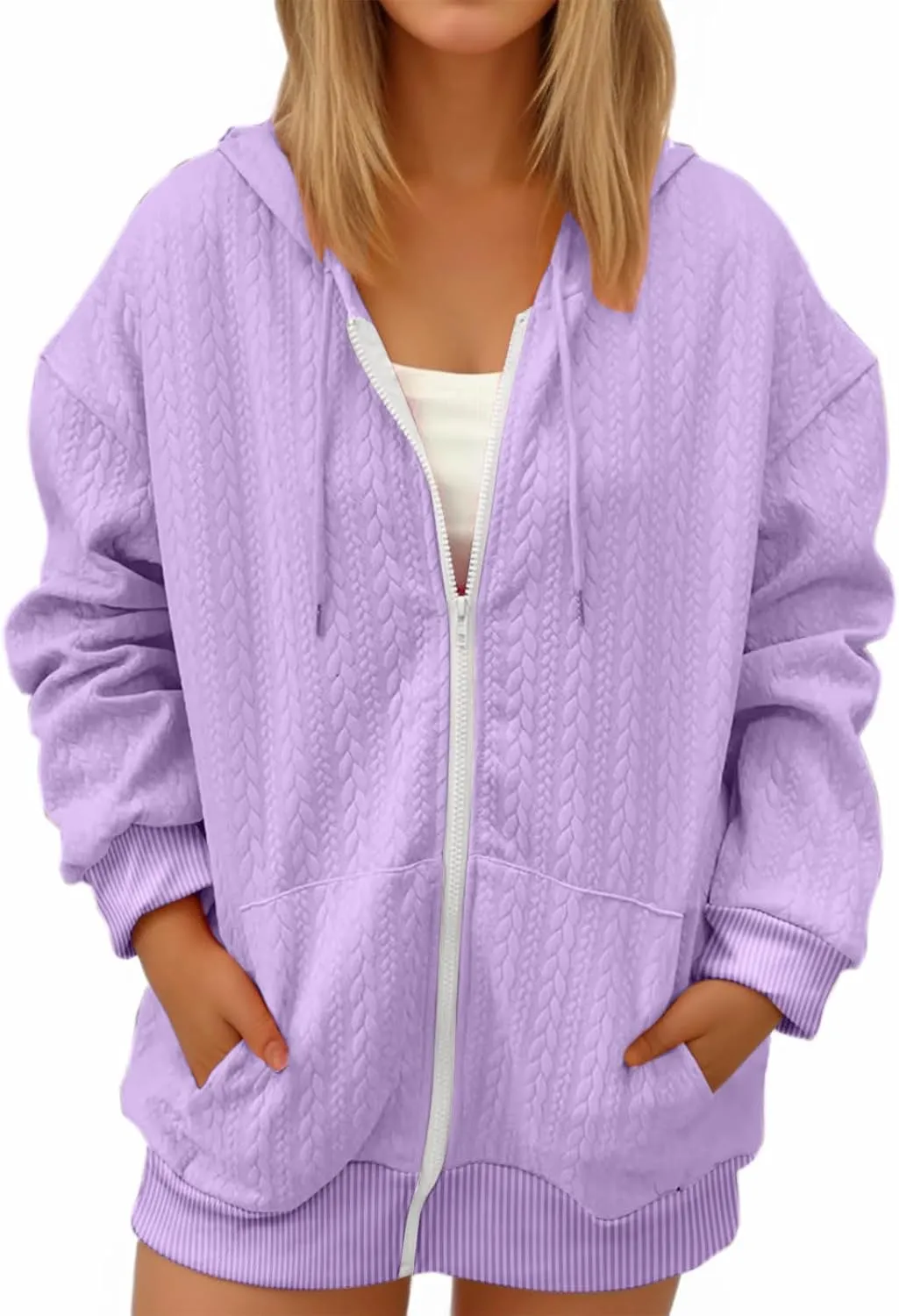 Lpmadey Women's Full Zip Up Hoodie Long Sleeve Hooded Sweatshirts Pockets Jacket Coat for Women Preppy Sweatshirt Y2k Clothes
