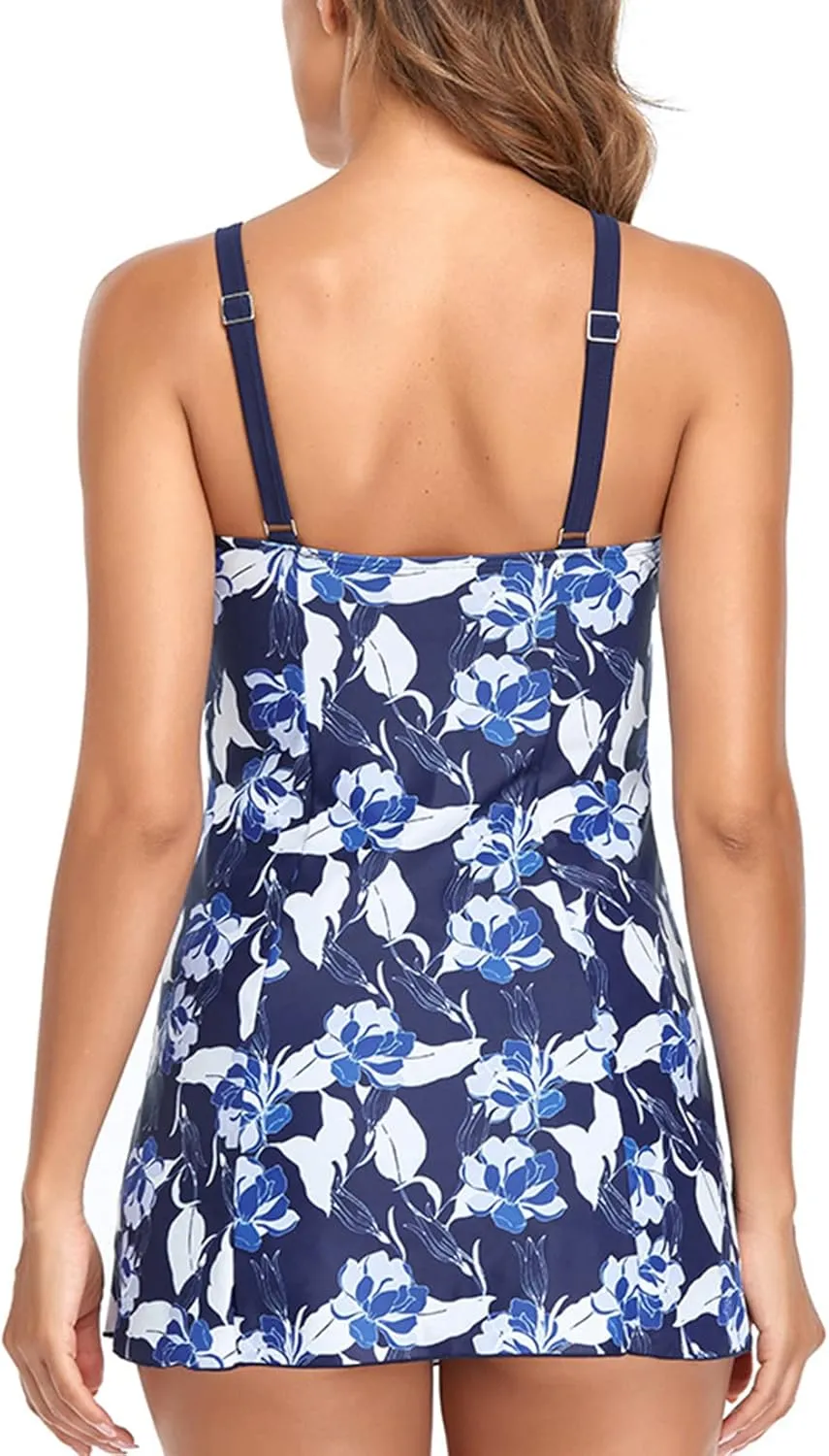 Lu's Chic Women's Maternity Swim Dress 2 Piece Long Tankini Top & Shorts Flowy Swimsuit Bathing Suit with Skirt