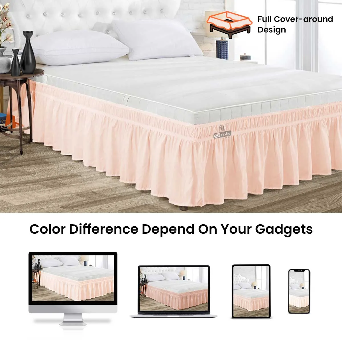 LUXURY PEACH WRAP AROUND BED SKIRT