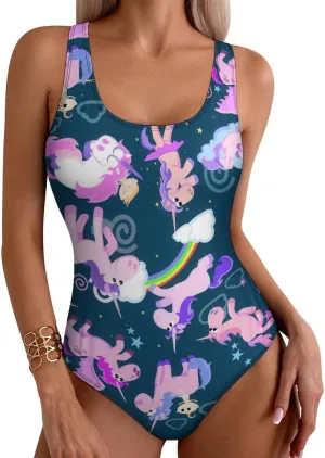 Magic Unicorn Womens' One Piece Bathing Suits Halter Scoop Neck Esthetic Tummy Control Bathing Suit