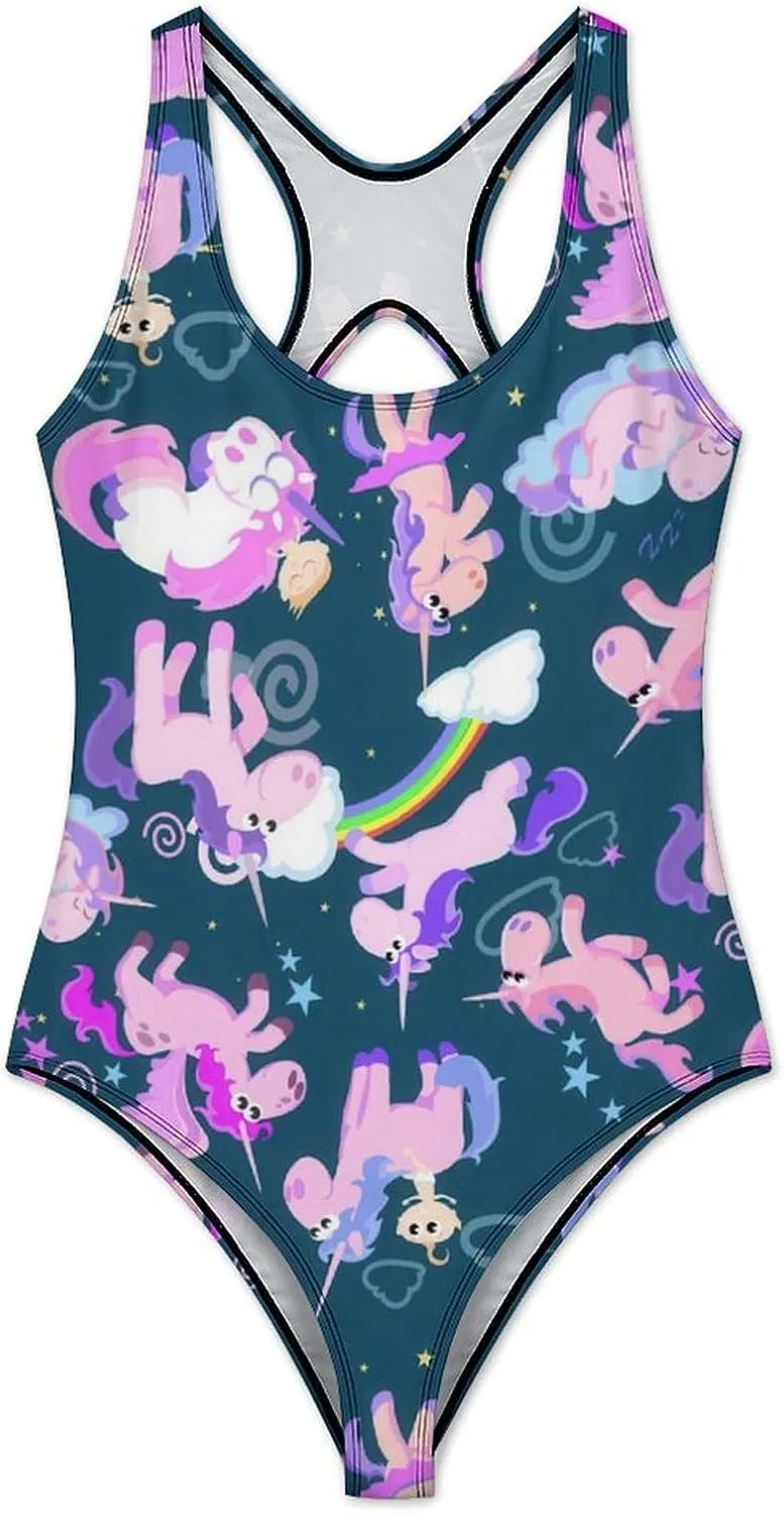 Magic Unicorn Womens' One Piece Bathing Suits Halter Scoop Neck Esthetic Tummy Control Bathing Suit