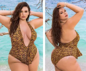 Mapale Curvy Size One Piece Swimsuit Color Animal Print
