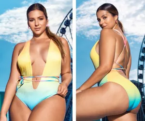Mapale Curvy Size Ribbed One Piece Swimsuit Color Printed