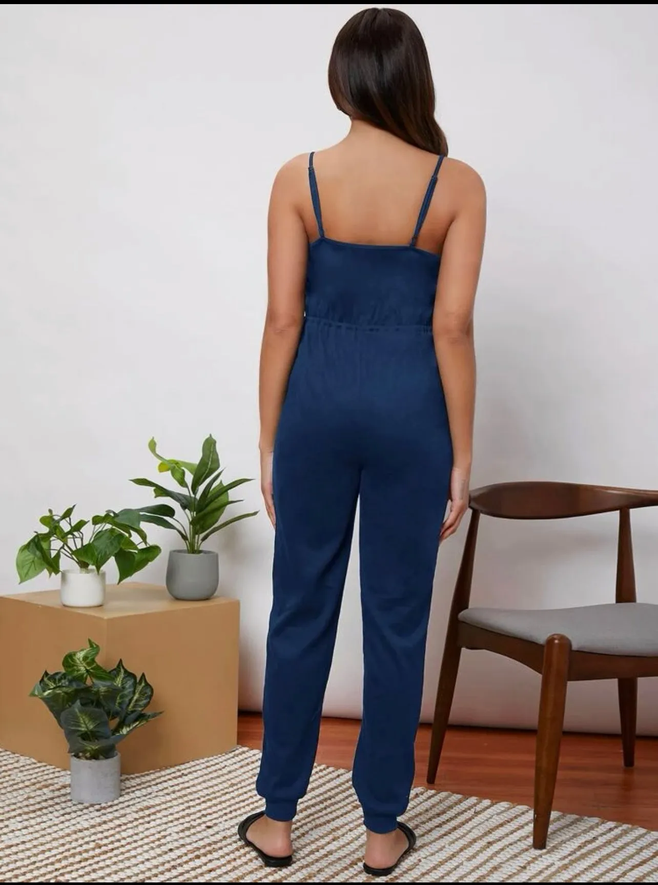 Maternity buttoned front knot waist jumpsuit