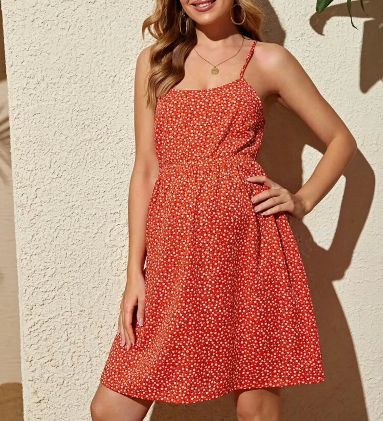 Maternity ditsy floral tie backless cami dress