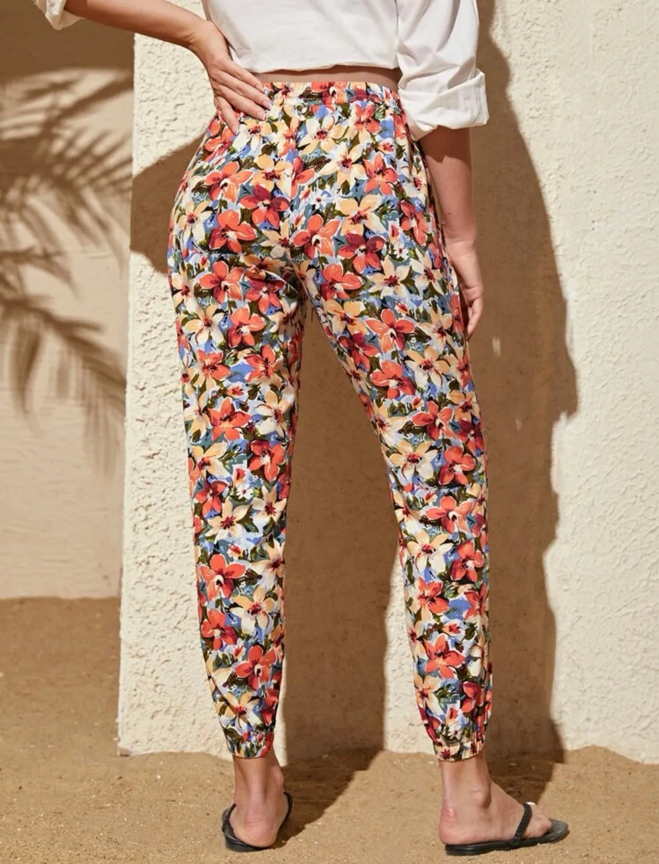 Maternity floral print tie front pants