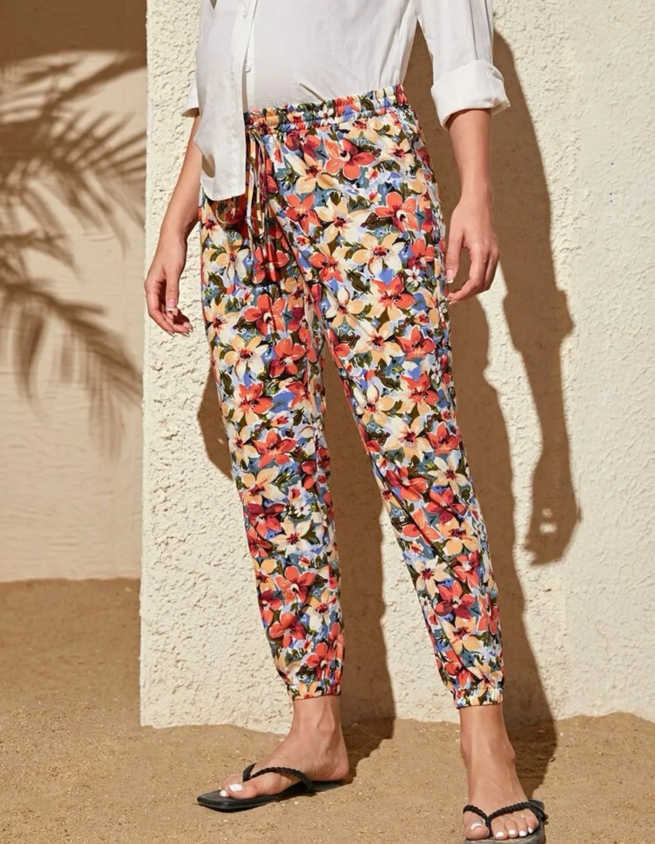 Maternity floral print tie front pants