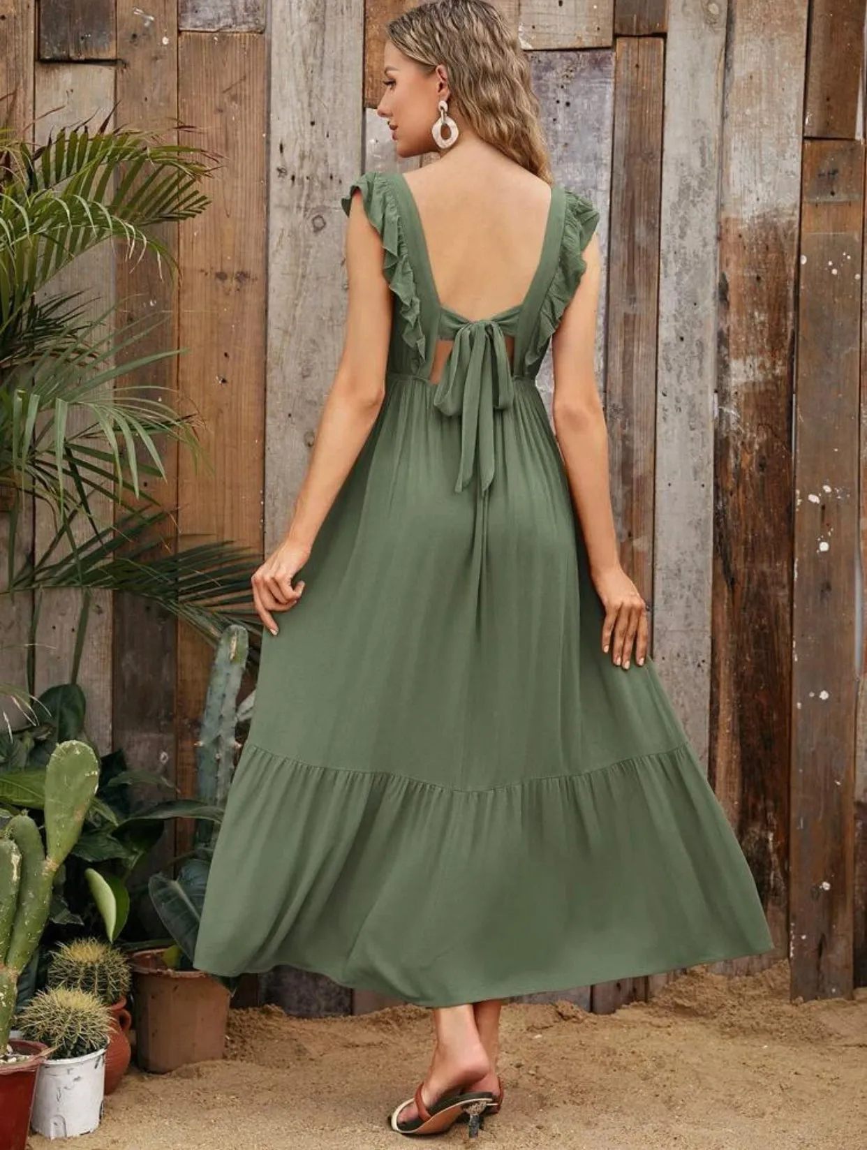 Maternity frill trim strap tied backless dress