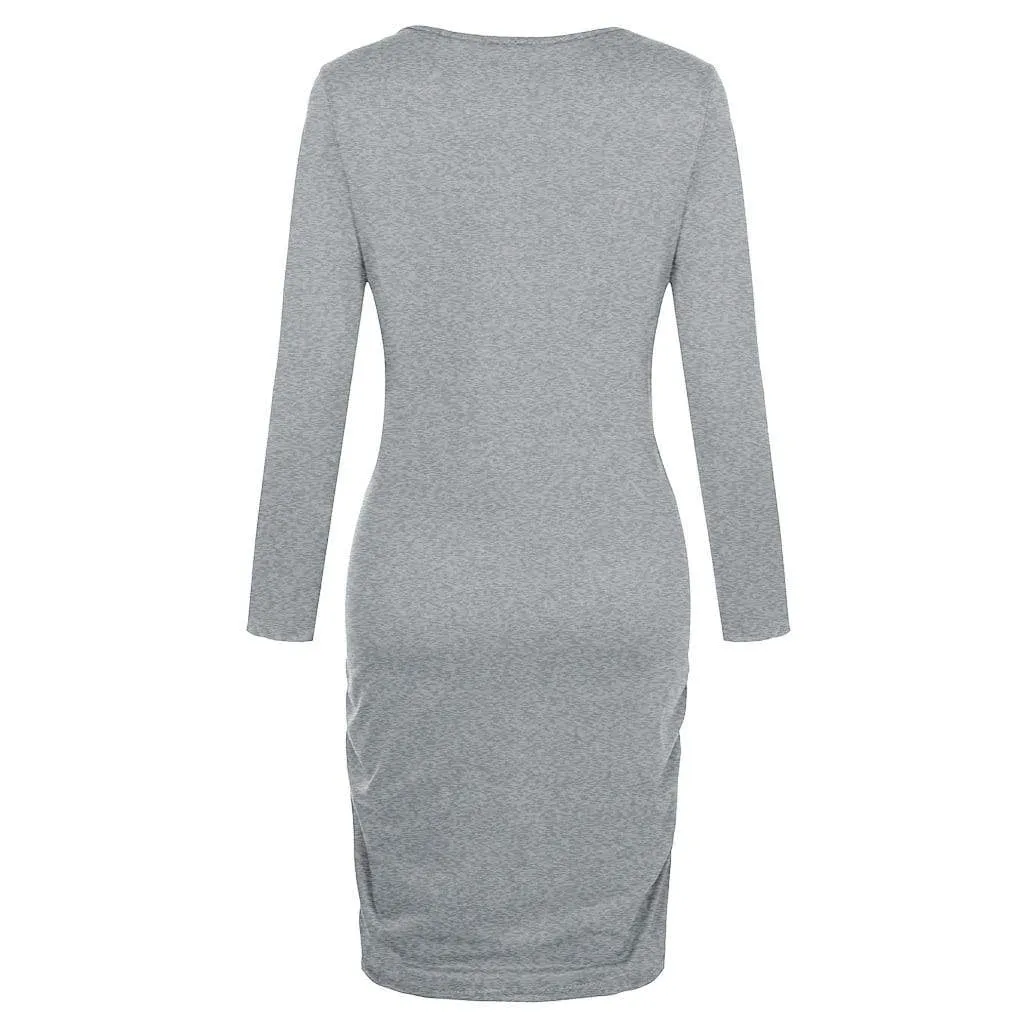 maternity long sleeve pure colour dress