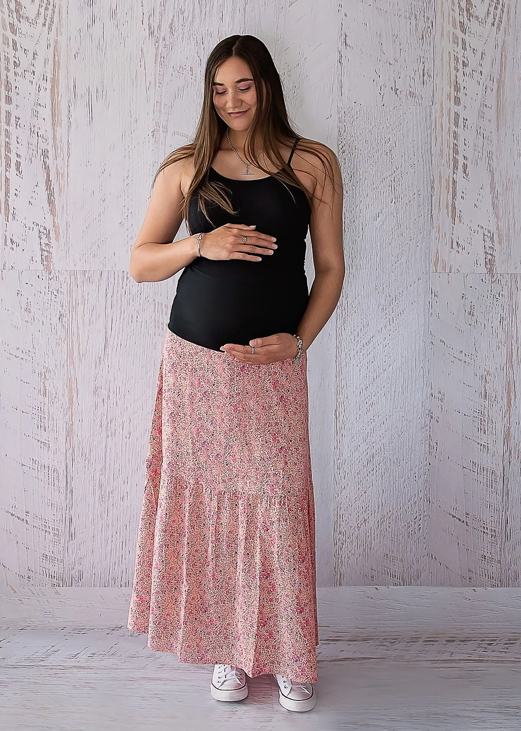 Maternity Maxi Skirt - Coral Crush