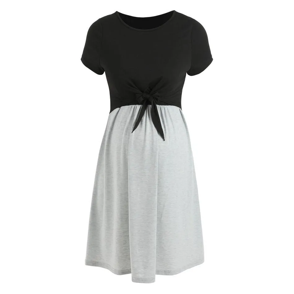Maternity Nursing Tie Bow Short-sleeve Dress