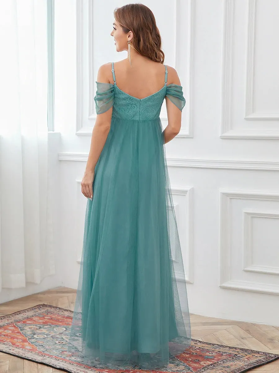Maternity Off Shoulder Mesh Dress