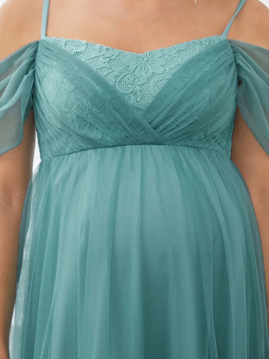 Maternity Off Shoulder Mesh Dress
