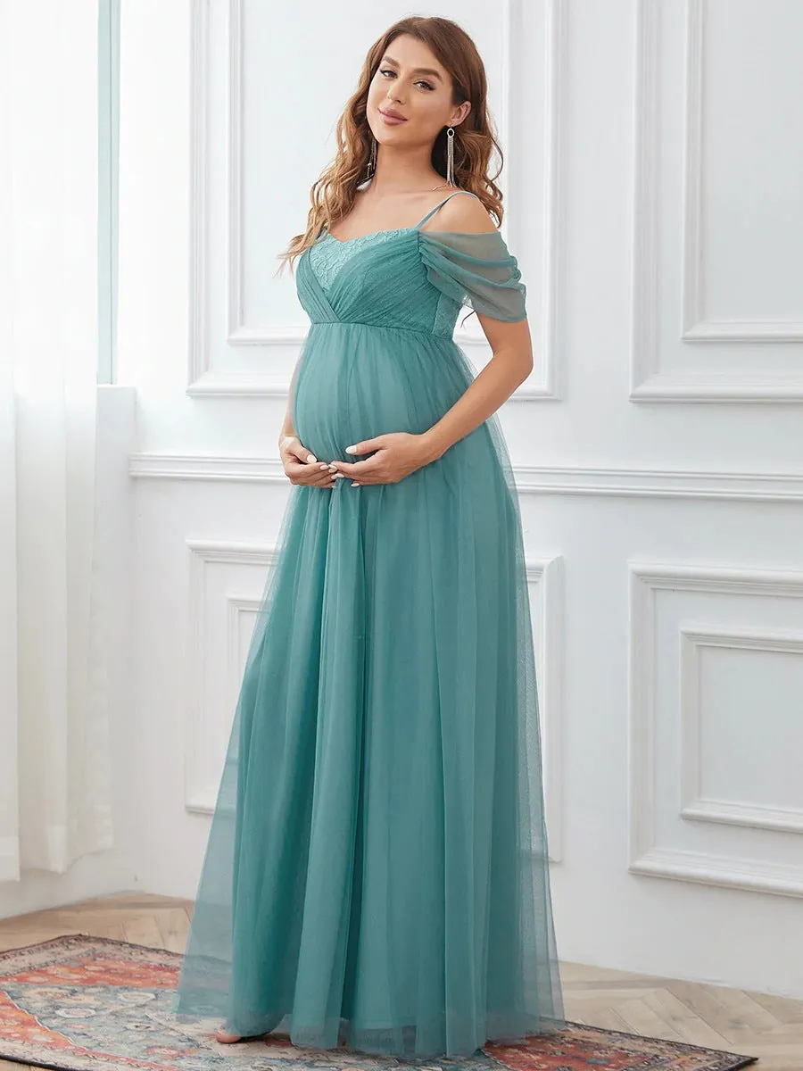 Maternity Off Shoulder Mesh Dress