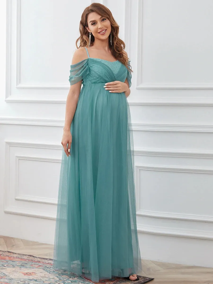 Maternity Off Shoulder Mesh Dress