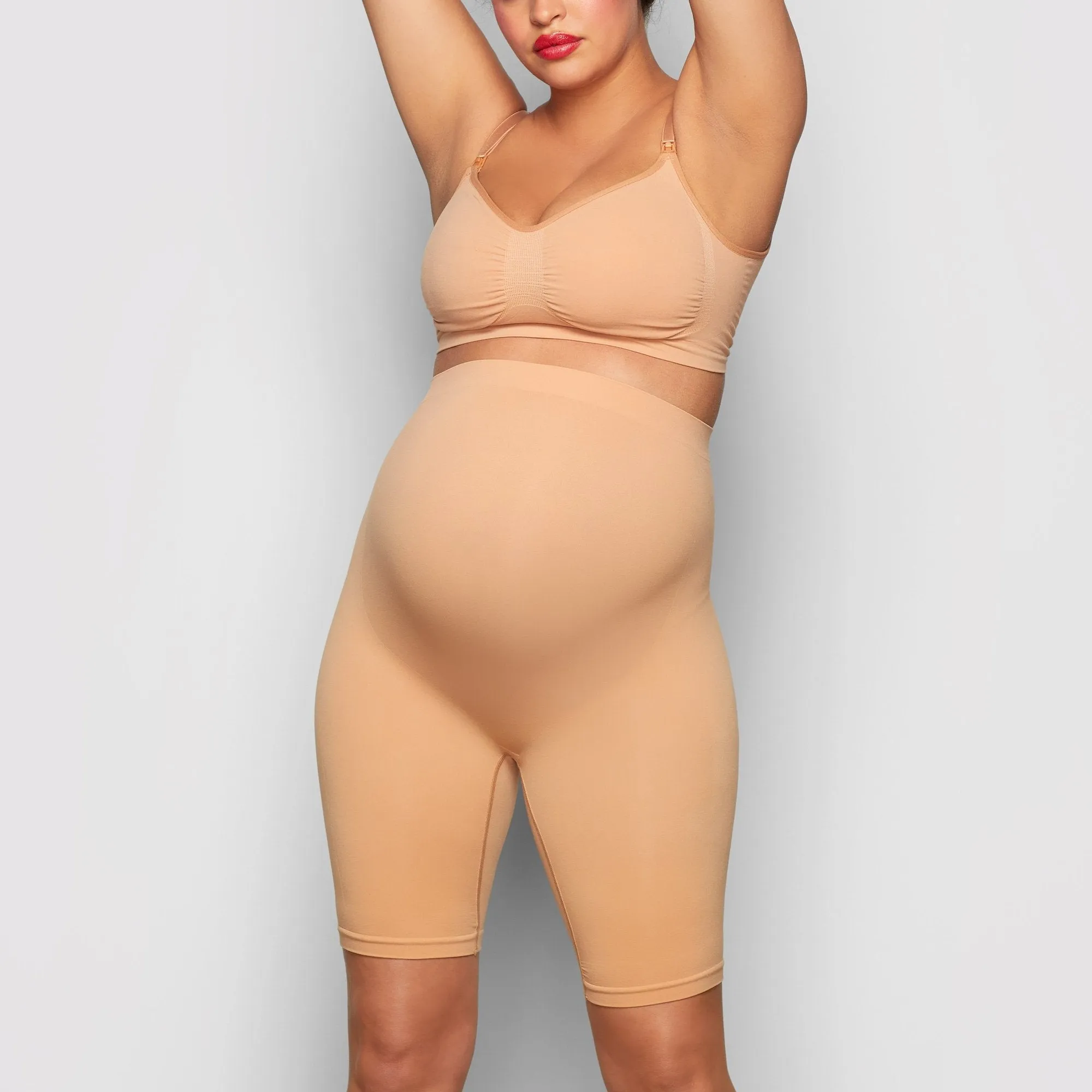 MATERNITY SCULPTING BODYSUIT MID THIGH | OCHRE