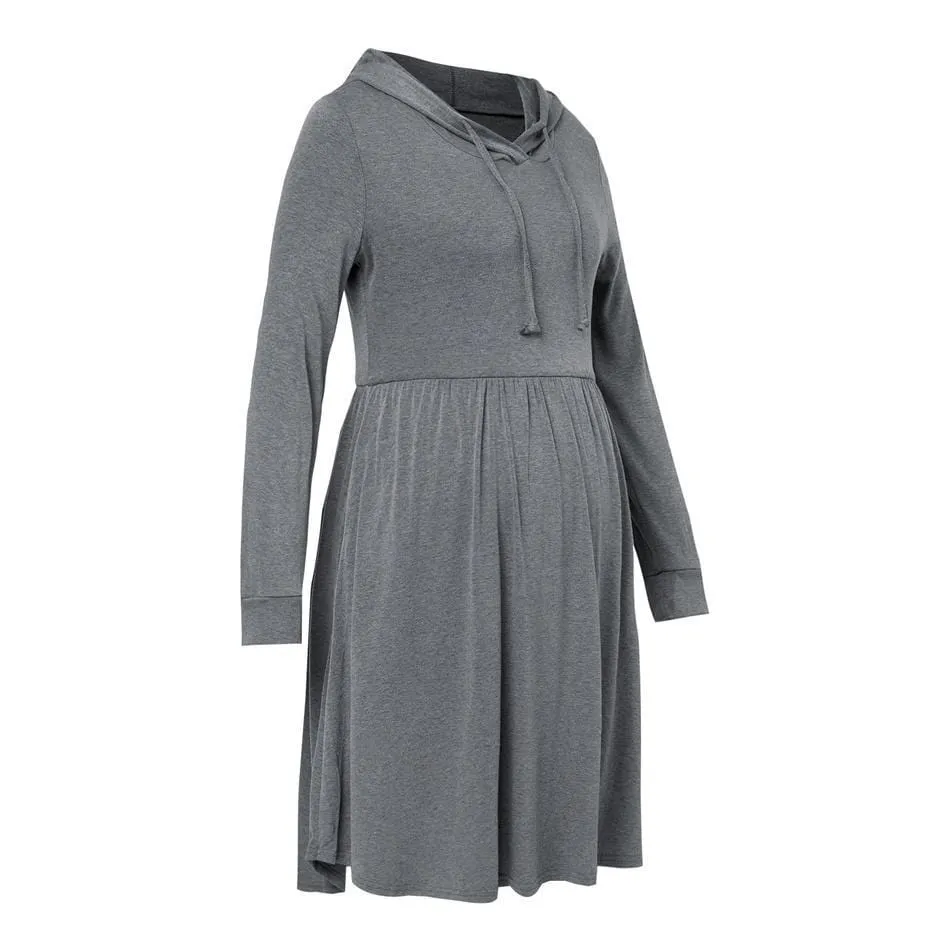 Maternity V-neck Plain Knee length A Long-sleeve Dress