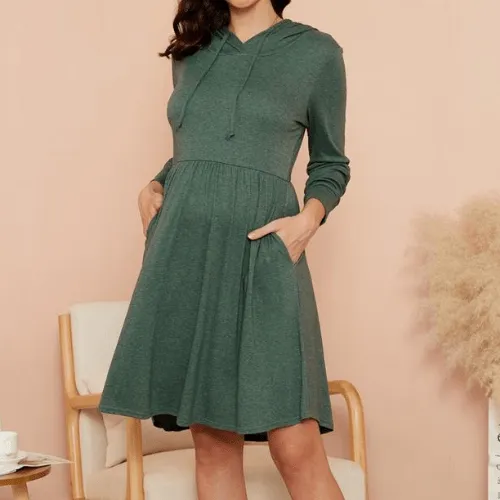 Maternity V-neck Plain Knee length A Long-sleeve Dress