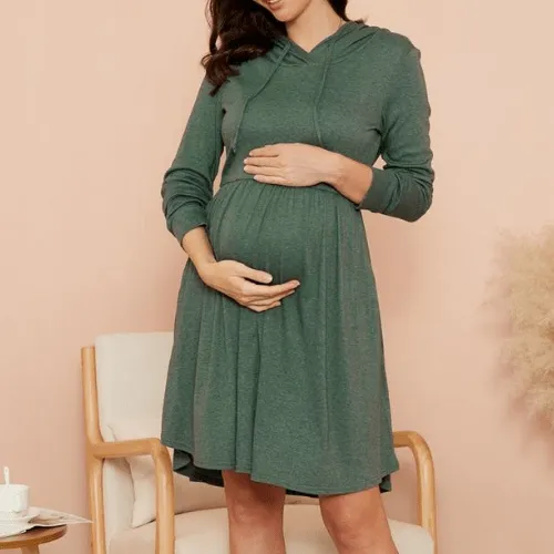 Maternity V-neck Plain Knee length A Long-sleeve Dress