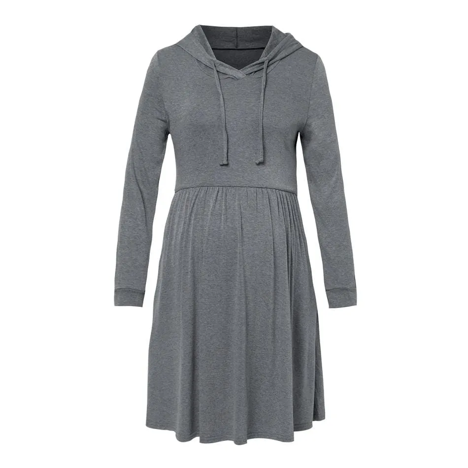 Maternity V-neck Plain Knee length A Long-sleeve Dress
