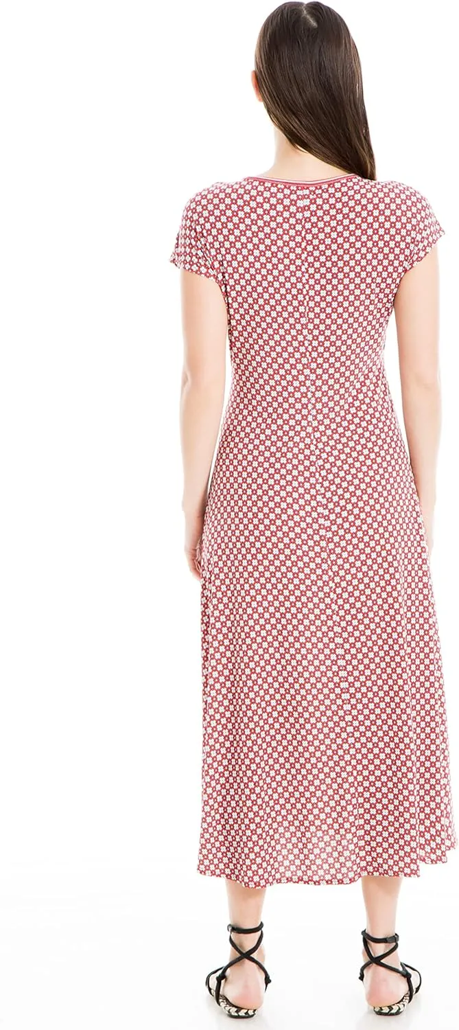 Max Studio Women's Short Sleeve Side Tie Ruched Midi Dress
