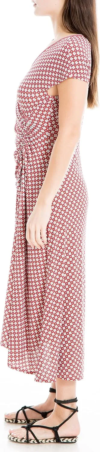 Max Studio Women's Short Sleeve Side Tie Ruched Midi Dress