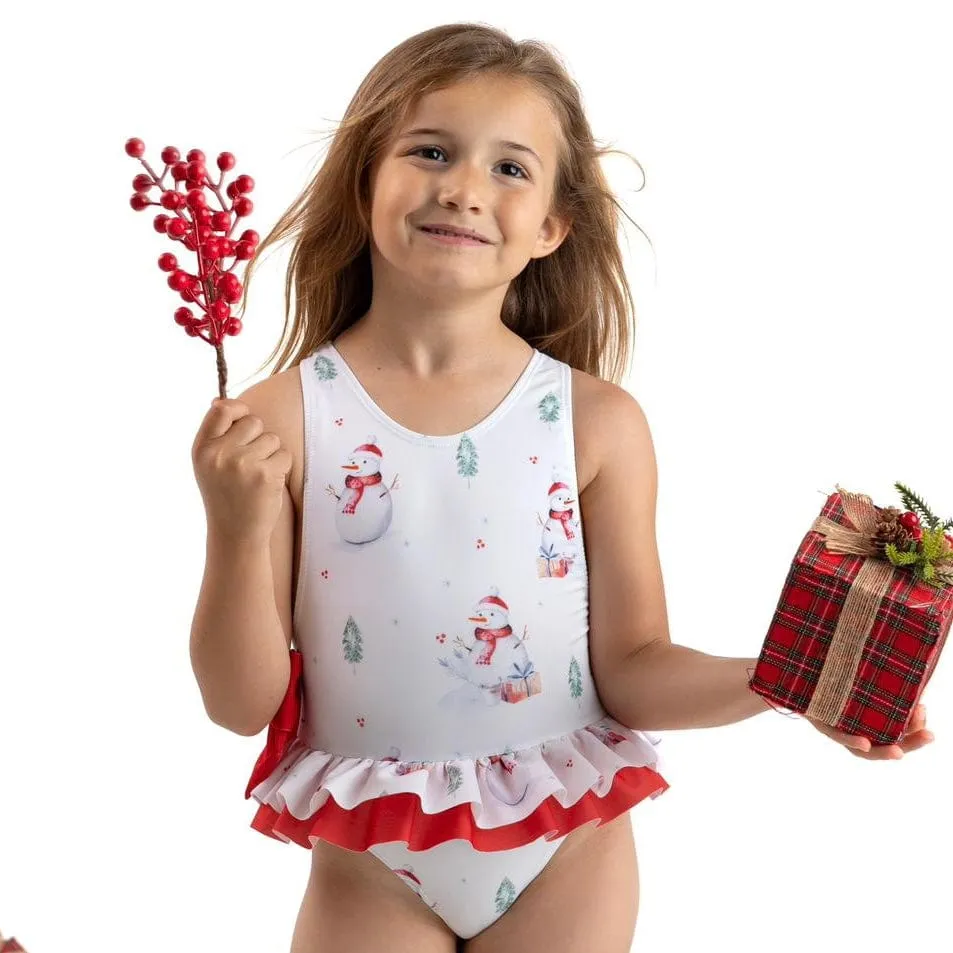 MEIA PATA -  Snowman Print Acapulco Swimsuit - Whitek