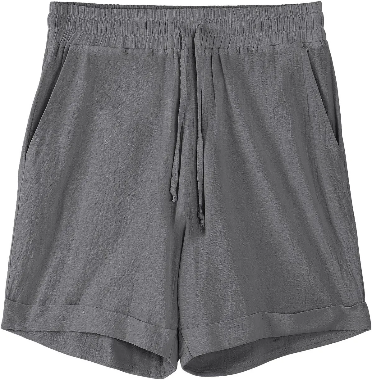 Mens Cotton Linen Shorts Knee Length Lightweight Breathable Elastic Waist Drawstring Casual Lounge Shorts