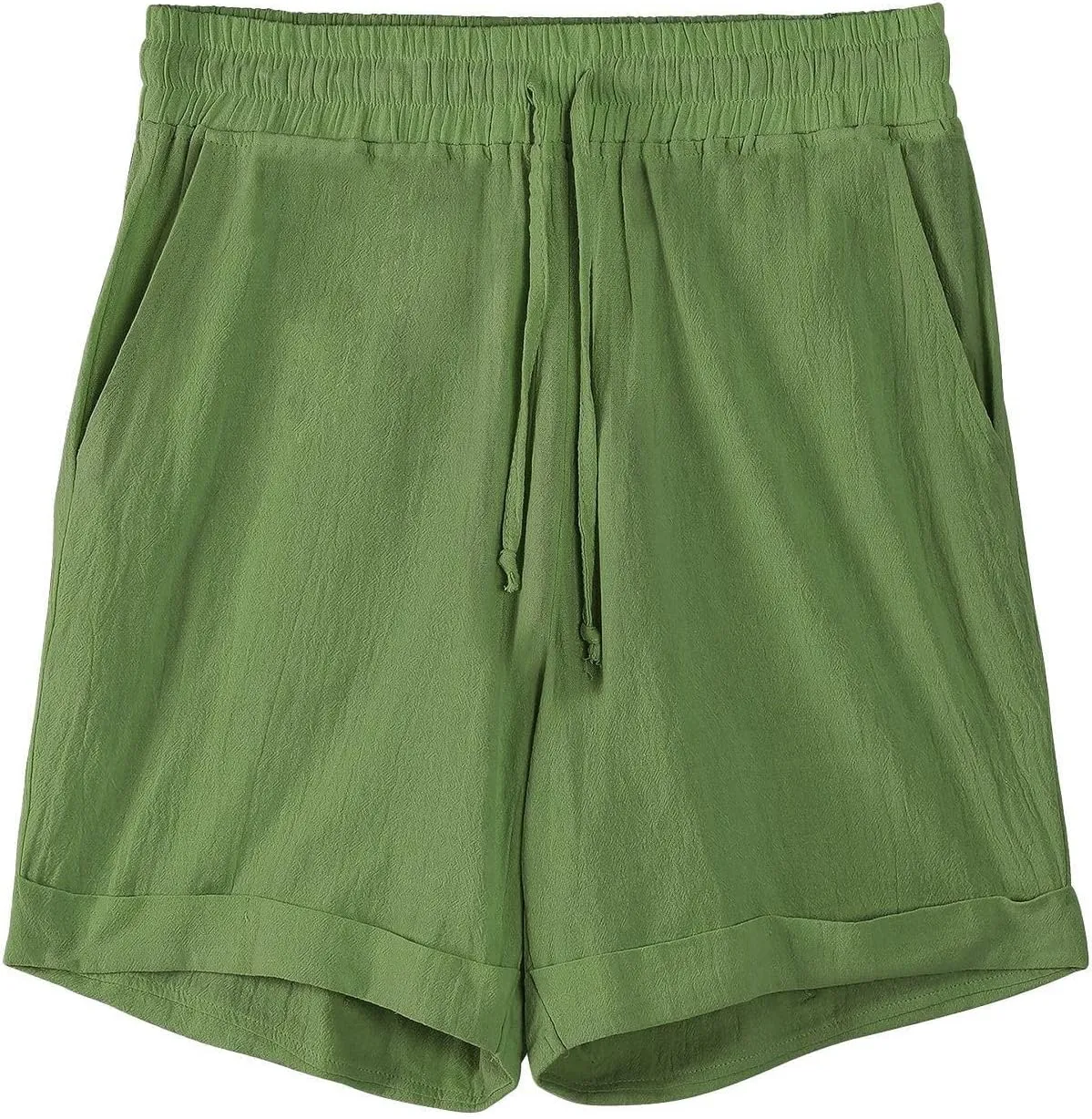 Mens Cotton Linen Shorts Knee Length Lightweight Breathable Elastic Waist Drawstring Casual Lounge Shorts