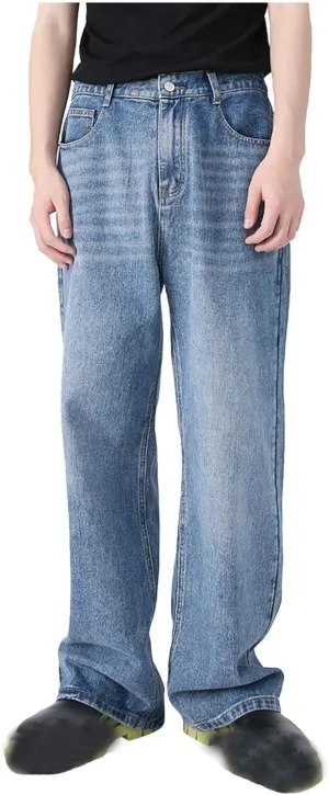 Men's Elastic Waist Relaxed Fit Jeans Straight Leg Stretch Comfort Denim Jeans for Men 9 10