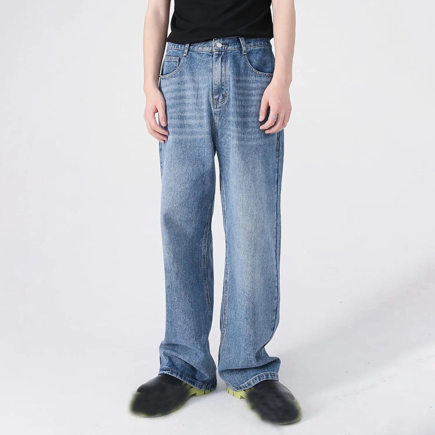 Men's Elastic Waist Relaxed Fit Jeans Straight Leg Stretch Comfort Denim Jeans for Men 9 10