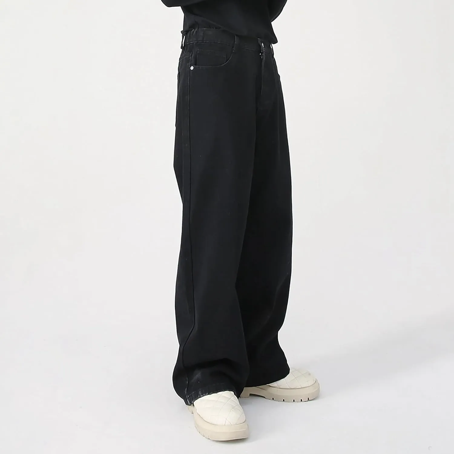 Men's Elastic Waist Relaxed Fit Jeans Straight Leg Stretch Comfort Denim Jeans for Men 9 10