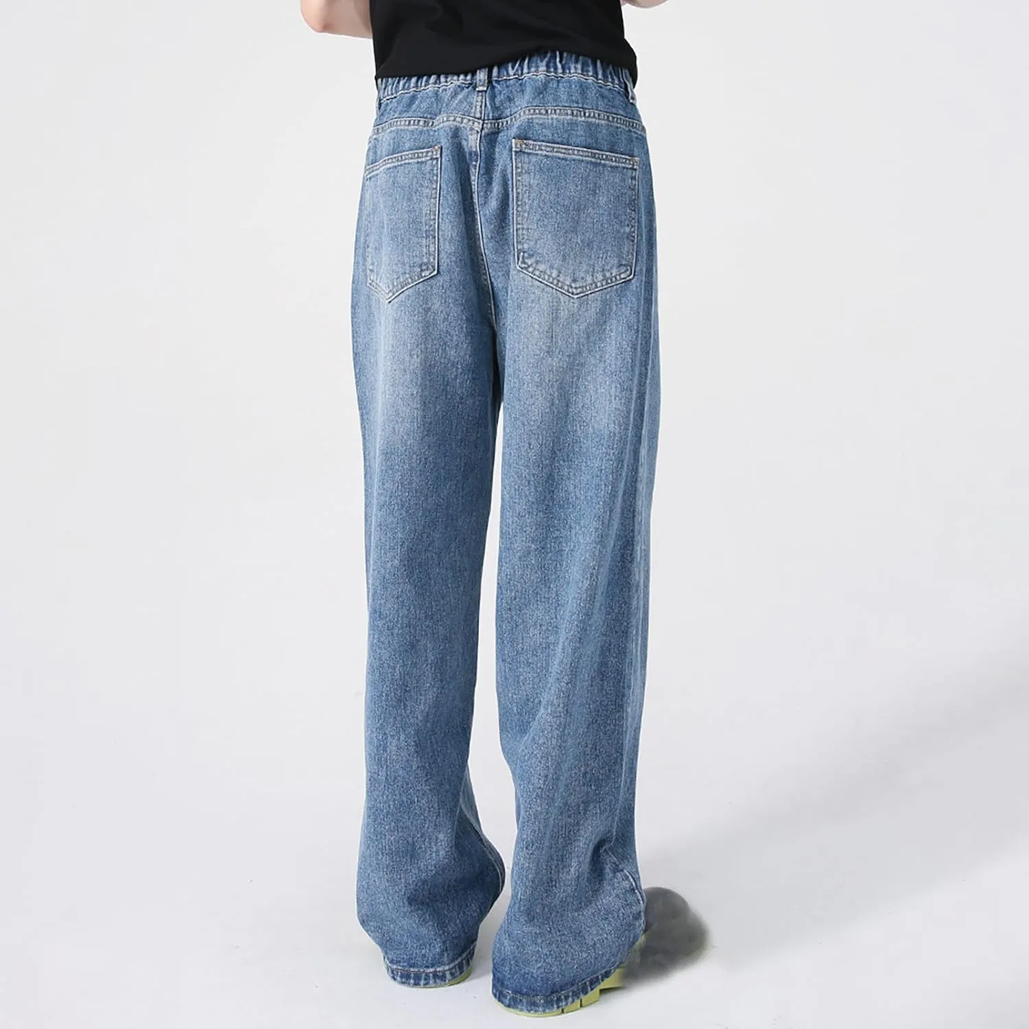 Men's Elastic Waist Relaxed Fit Jeans Straight Leg Stretch Comfort Denim Jeans for Men 9 10