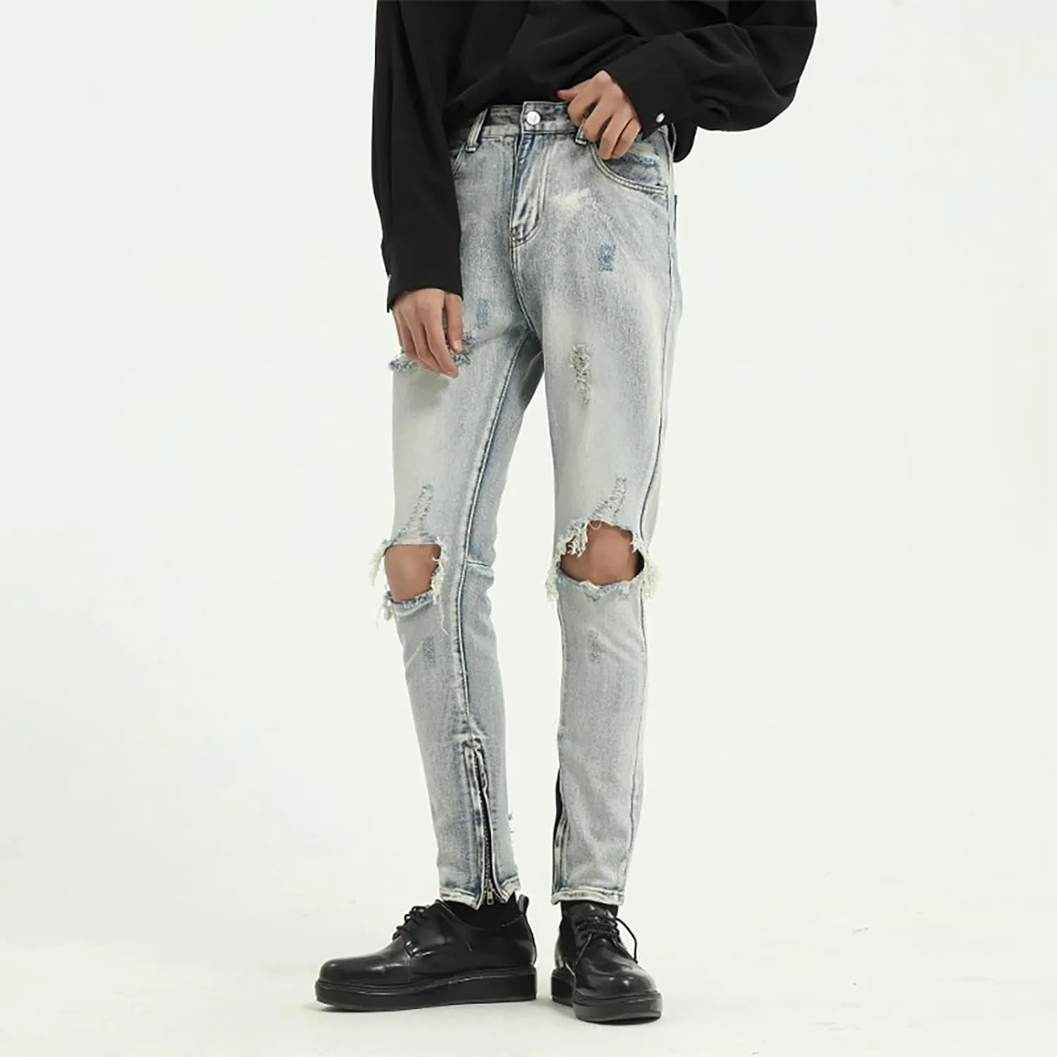 Men's Elastic Waist Relaxed Fit Jeans Straight Leg Stretch Comfort Denim Jeans for Men Tie